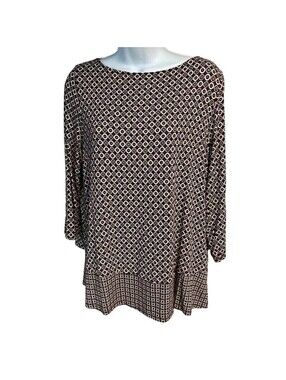 J. Jill Tunic Top Womens S Burgundy Geometric Wearever Tulip Back Knit Blouse